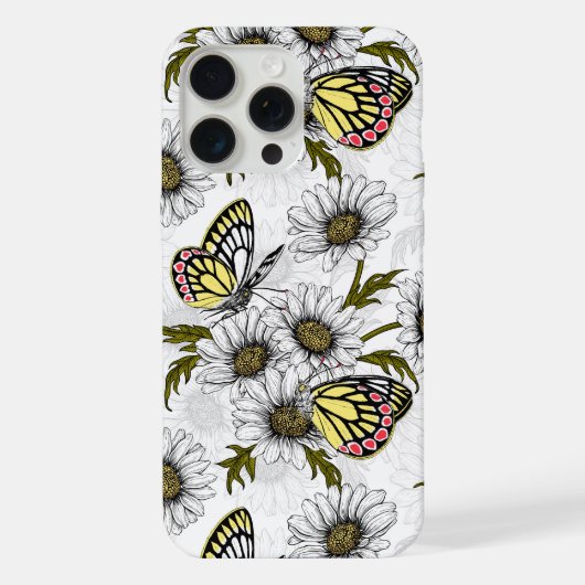 白地にジェベル蝶とデイジーの花 iPhoneケース (裏面)