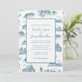 白地にトゥイライトブルーのナッシュビル トワル 招待状 (スタンド正面)