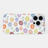 白地にパステルカラーのもこもこ花リピートパターン iPhoneケース (裏面横)
