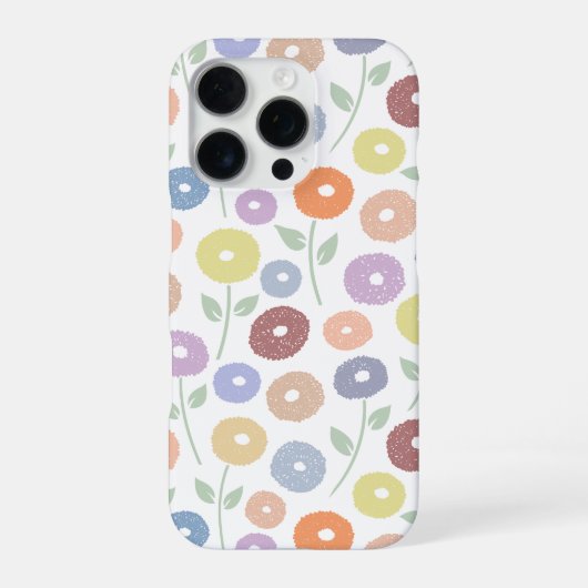 白地にパステルカラーのもこもこ花リピートパターン iPhoneケース (裏面)