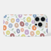 白地にパステルカラーのもふもふお花の繰り返しパターン iPhoneケース (裏面横)