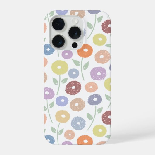 白地にパステルカラーのもふもふお花の繰り返しパターン iPhoneケース (裏面)