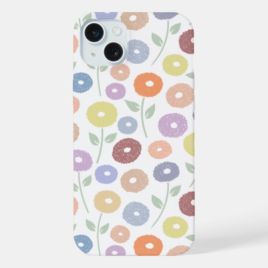 白地にパステルカラーのもふもふお花の繰り返しパターン iPhoneケース (裏面)