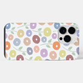 白地にパステルカラーのもふもふお花の繰り返しパターン iPhoneケース (裏面横)