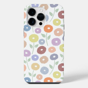 白地にパステルカラーのもふもふお花の繰り返しパターン iPhone 14 PRO MAXケース