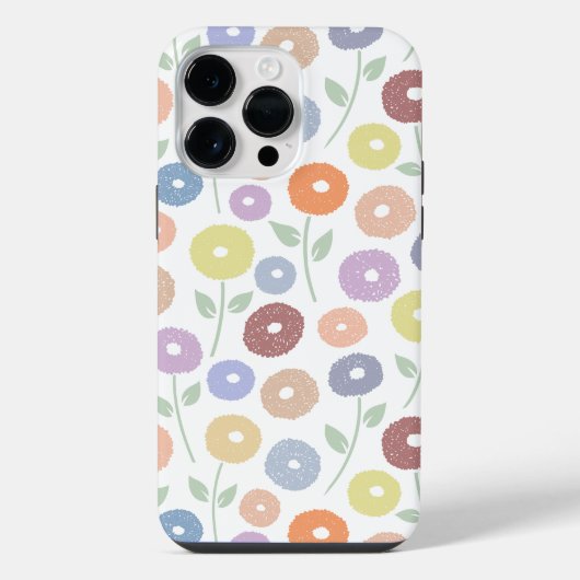 白地にパステルカラーのもふもふお花の繰り返しパターン iPhoneケース (裏面)