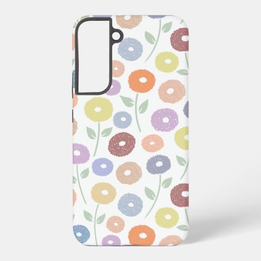 白地にパステルカラーのもふもふお花の繰り返しパターン SAMSUNG GALAXYケース (裏面)