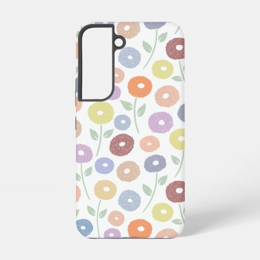 白地にパステルカラーのもふもふお花の繰り返しパターン SAMSUNG GALAXYケース (裏面)