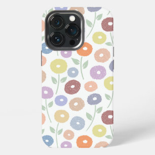 白地にパステルカラーのもふもふ花リピートパターン iPhone 13 PROケース
