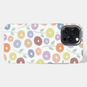 白地にパステルカラーのもふもふ花リピートパターン iPhoneケース (裏面横)
