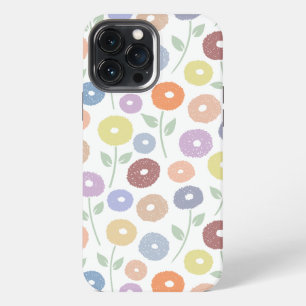 白地にパステルカラーのもふもふ花リピートパターン iPhone 13 PRO MAXケース