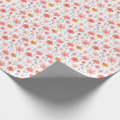 白地にピンクとオレンジの花 ラッピングペーパー (角)