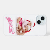 白地にピンクと白のPhoto Glamma iPhone 15ケース (裏面横)