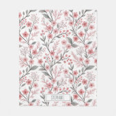 白地にピンクの桜の花柄 (1) フリースブランケット (正面)