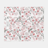 白地にピンクの桜の花柄 (1) フリースブランケット (正面(横))