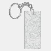 白地にライトグレーで描いた菊の花の写真入り キーホルダー (正面左)