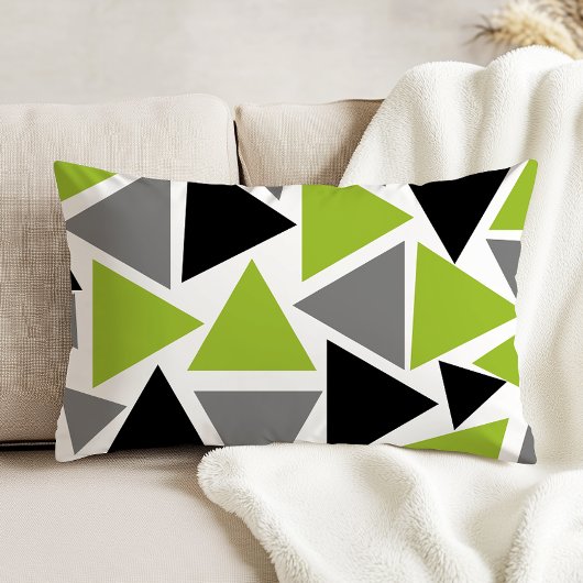 白地にランダムな三角 Lime Green Gray Black アクセントクッション