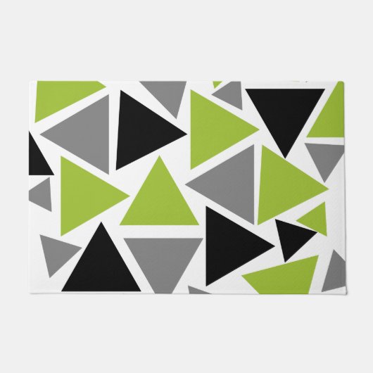 白地にランダムな三角 Lime Green Gray Black ドアマット (正面)