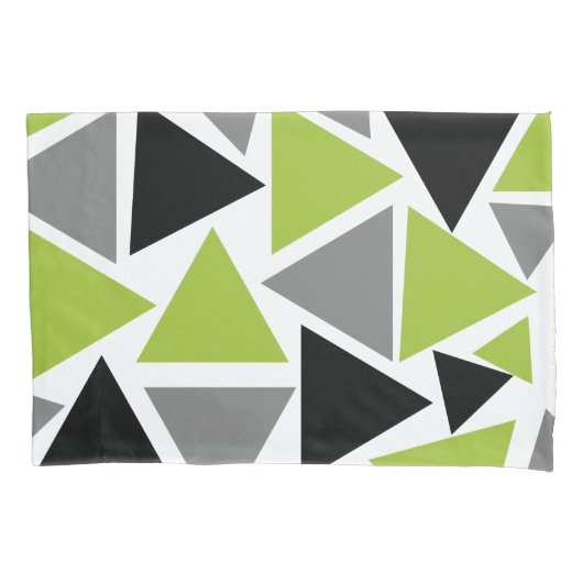 白地にランダムな三角 Lime Green Gray Black 枕カバー (正面)