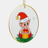 白地に可愛いクリスマスエルフと星 セラミックオーナメント (右)