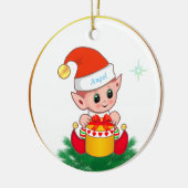 白地に可愛いクリスマスエルフと星 セラミックオーナメント (左)