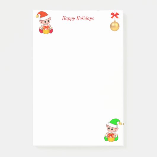 白地に可愛いクリスマスエルフ ポストイット (正面)