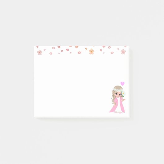 白地に可愛い妖精と花 ポストイット (正面)