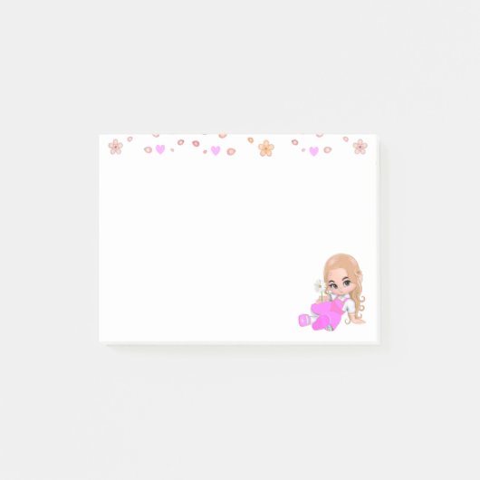 白地に可愛い妖精と花 ポストイット (正面)