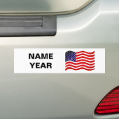 白地に名前とアメリカ国旗 バンパーステッカー (車上)
