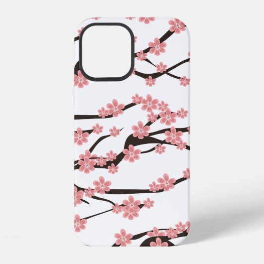 白地に咲く桜のシームレスパターン b iPhoneケース (裏面)