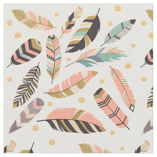 白地に坊宝の羽模様 ファブリック (クローズアップ)