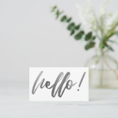 白地に手書き風銀グラデーションのHello 名刺 (スタンド正面)