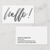 白地に手書き風銀グラデーションのHello 名刺 (正面/裏面)