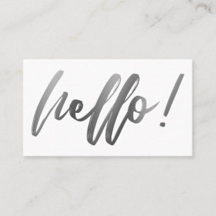 白地に手書き風銀グラデーションのHello 名刺