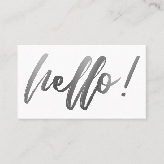 白地に手書き風銀グラデーションのHello 名刺 (正面)