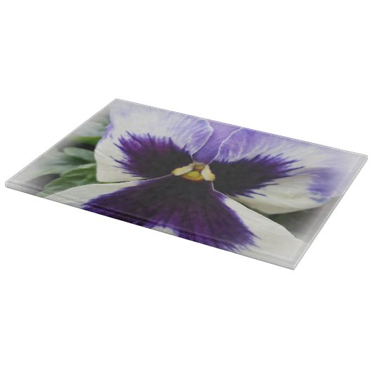 白地に深い紫のパンスィ カッティングボード (角)