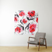 白地に灰色のの赤ポピストライプー。 タペストリー (インサイチュ(横))