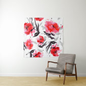 白地に灰色のの赤ポピストライプー。 タペストリー (インサイチュ)