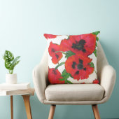 白地に真紅のオリエンタルポピーのパターン クッション (椅子)
