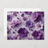 白地に紫の花模様 ポストカード (正面/裏面)