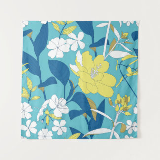 白地に継ぎ目のない野生の花模様  タペストリー