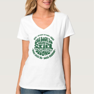 白地に緑のゲット・バック Vネック 女性用Tシャツ Tシャツ
