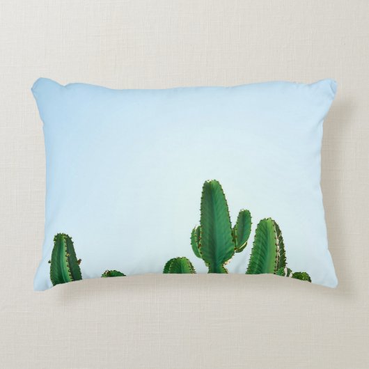白地に緑のサボテンの植物 アクセントクッション (正面)