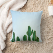 白地に緑のサボテンの植物 クッション (ブランケット)