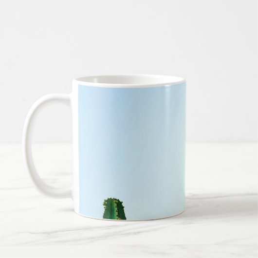 白地に緑のサボテンの植物 コーヒーマグカップ (左)