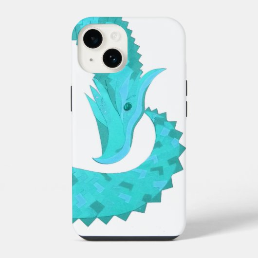 白地に緑青のハートドラゴン iPhoneケース (裏面)