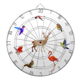 白地に色とりどりの鳥と鹿とリス ダーツボード