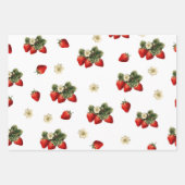 白地に花のイチゴの包装紙 ラッピングペーパーシート (正面)