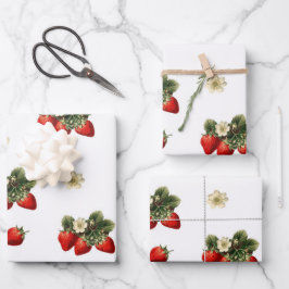 白地に花のイチゴの包装紙 ラッピングペーパーシート