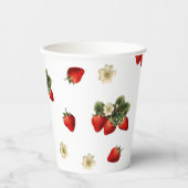 白地に花のイチゴ柄の紙コップ 紙コップ (正面)